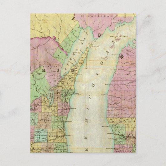 ミシガン州の地図 ポストカード (正面)