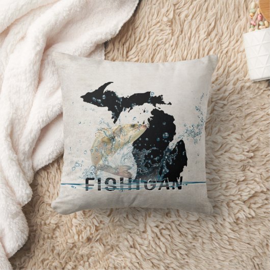 ミシガン州の州と大魚 クッション (ブランケット)