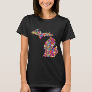 ミシガン州の明るいカラフルのカッコいいのハートに満ちた地図 Tシャツ