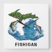 ミシガン州の魚のグラフィック スクエア壁時計 (正面)