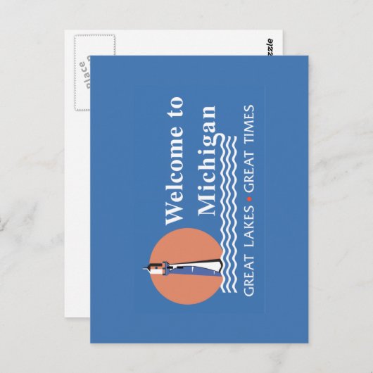 ミシガン州へようこそ - アメリカ道路標識 ポストカード (正面/裏面)