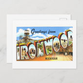 ミシガン州アイアンウッドからのヴィンテージの挨拶 ポストカード (正面/裏面)