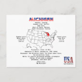 ミシガン州アメリカ州マップと有用な情報 シーズンポストカード (正面)