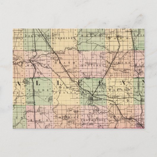 ミシガン州アレガン郡の地図 ポストカード (正面)