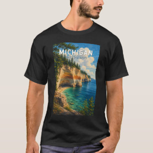 ミシガン州イラスト旅行アートヴィンテージ Tシャツ