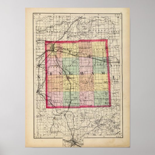 ミシガン州インガム郡の地図 ポスター (正面)