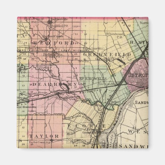 ミシガン州ウェイン郡の地図 マグネット (正面)