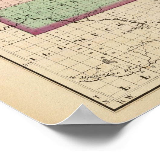 ミシガン州ウェックスフォード郡の地図 ポスター (角)