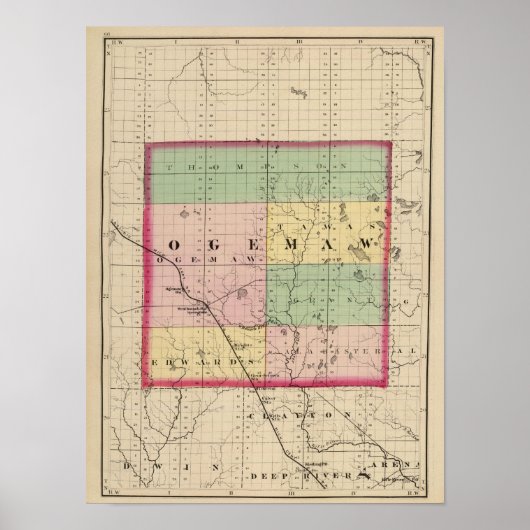 ミシガン州オゲモーの地図 ポスター (正面)