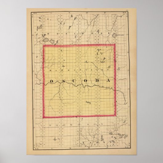 ミシガン州オスコダの地図 ポスター (正面)