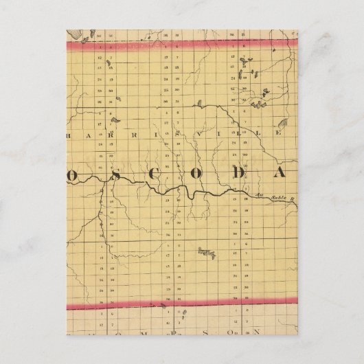 ミシガン州オスコダの地図 ポストカード (正面)