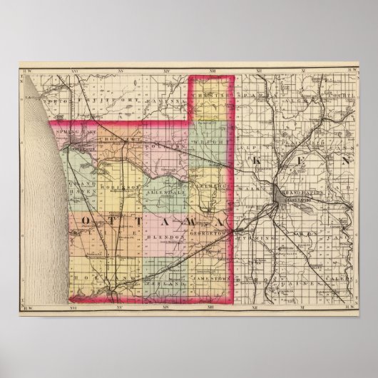 ミシガン州オタワの地図 ポスター (正面)