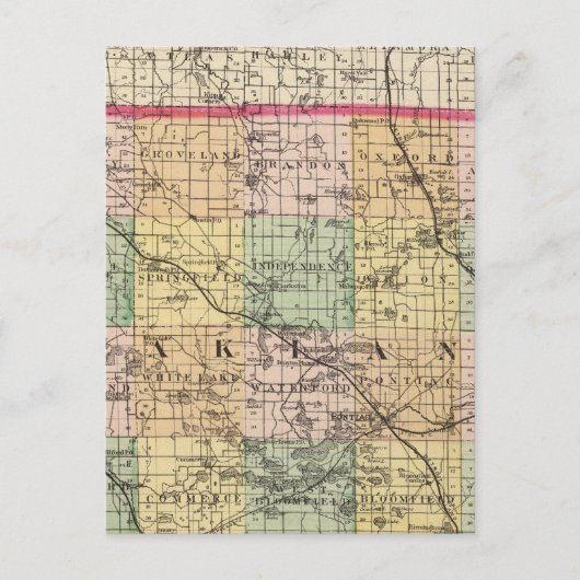 ミシガン州オークランドの地図 ポストカード (正面)