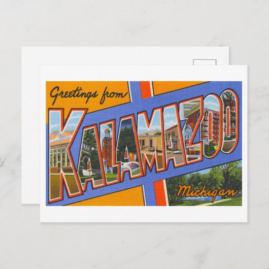 ミシガン州カラマズーからのヴィンテージの挨拶 ポストカード (正面/裏面)