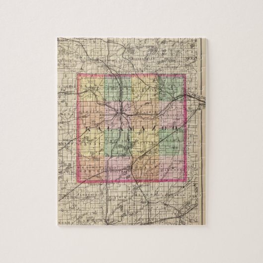 ミシガン州カラマズー郡の地図 ジグソーパズル (縦)