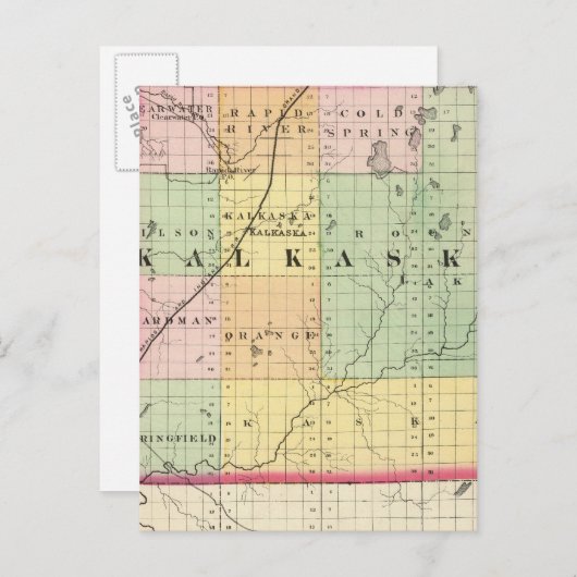 ミシガン州カルカスカ郡の地図 ポストカード (正面/裏面)