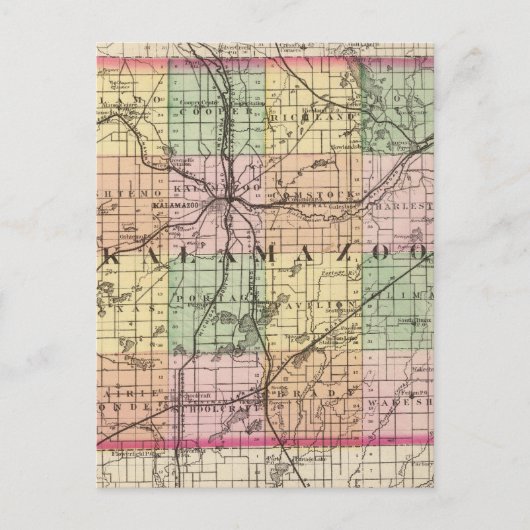 ミシガン州カーラマズー郡の地図 ポストカード (正面)