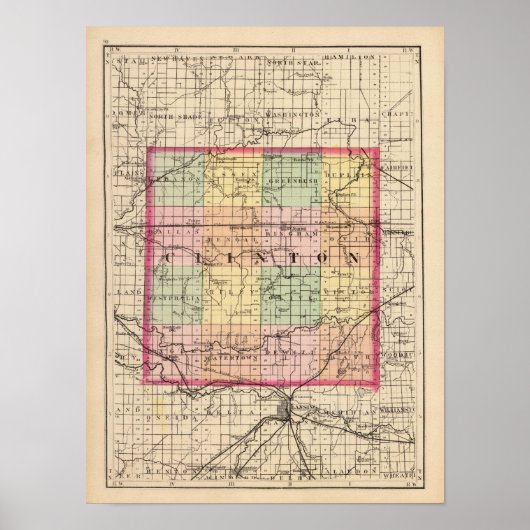 ミシガン州クリントン郡の地図 ポスター (正面)