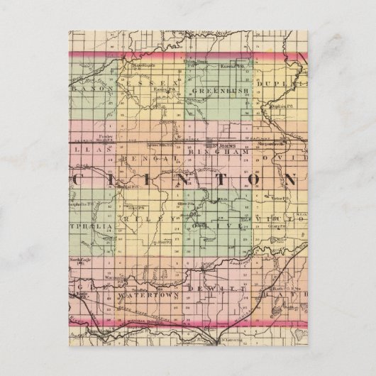 ミシガン州クリントン郡の地図 ポストカード (正面)