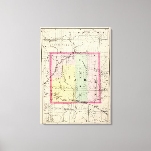 ミシガン州クレアの地図 キャンバスプリント (正面)