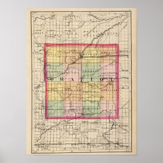 ミシガン州グラティオ郡の地図 ポスター (正面)