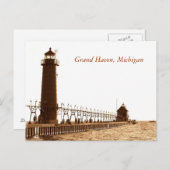 ミシガン州グランドヘブンの灯台 ポストカード (正面/裏面)