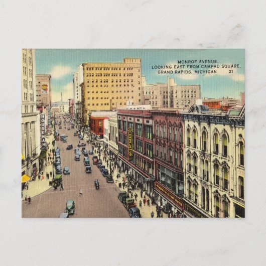 ミシガン州グランドラピッドのモンローアベニュー ポストカード (正面)