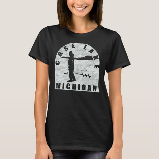 ミシガン州ケースレイクのアイスフィッシング Tシャツ (正面)