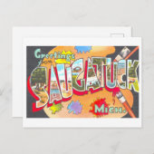 ミシガン州サウガタックからのヴィンテージの挨拶 ポストカード (正面/裏面)