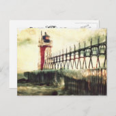 ミシガン州サウスヘイブンの灯台 ポストカード (正面/裏面)