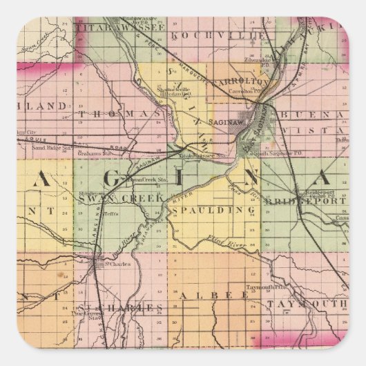 ミシガン州サギノーの地図 スクエアシール (正面)