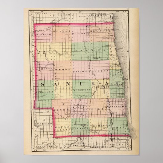 ミシガン州サニラック郡の地図 ポスター (正面)