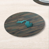 ミシガン州シェイプティール（緑がかった色） ラウンドペーパーコースター (アングル)