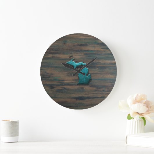 ミシガン州シェイプティール(緑がかった色) ラージ壁時計 (ホーム)