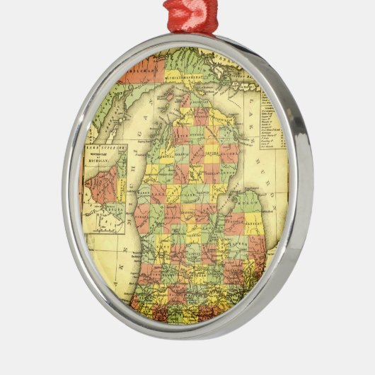 ミシガン州ショーの本当の忠誠MIの1853鮮やかな地図 メタルオーナメント (左)