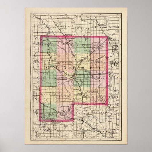 ミシガン州ジェネシー郡の地図 ポスター (正面)