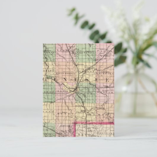 ミシガン州ジェネシー郡の地図 ポストカード (スタンド正面)