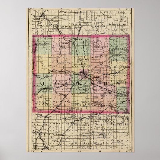 ミシガン州ジャクソン郡の地図 ポスター (正面)