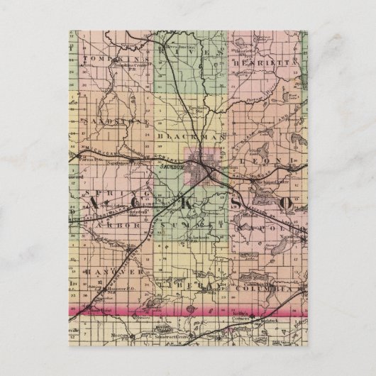 ミシガン州ジャクソン郡の地図 ポストカード (正面)