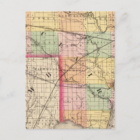 ミシガン州セントクレア郡の地図 ポストカード (正面)