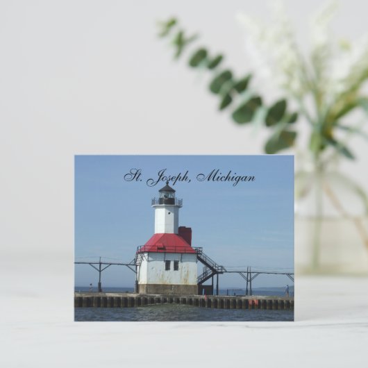 ミシガン州セントジョセフのミシガン湖灯台 ポストカード (スタンド正面)