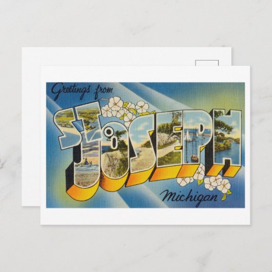 ミシガン州セント・ジョセフからのヴィンテージ挨拶 ポストカード (正面/裏面)
