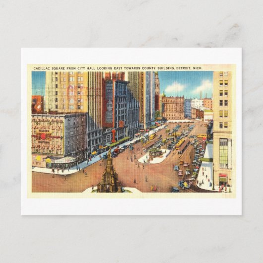 ミシガン州デトロイトのキャデラック広場の空中表示。 ポストカード (正面)
