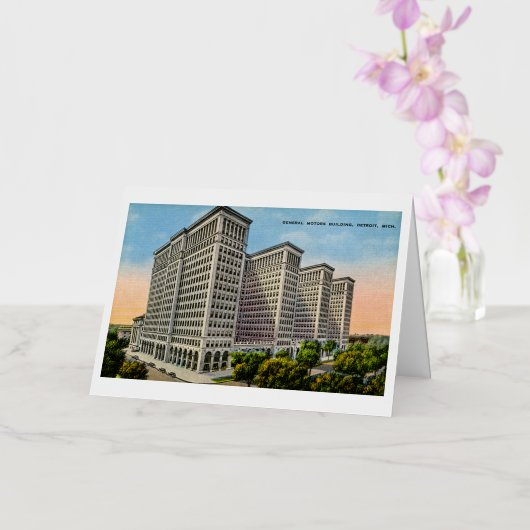 ミシガン州デトロイトのゼネラルモーターズ建物 箔グリーティングカード (蘭)