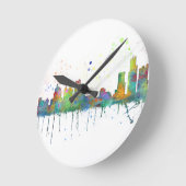 ミシガン州デトロイト・スカイライン ラウンド壁時計 (傾斜)