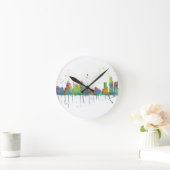 ミシガン州デトロイト・スカイライン ラウンド壁時計 (ホーム)