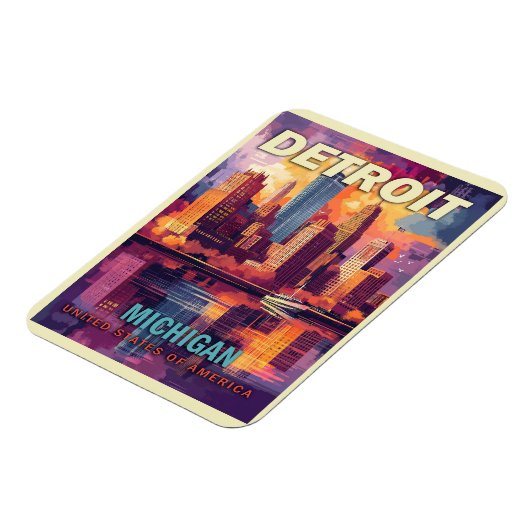 ミシガン州デトロイト | ヴィンテージ旅行 マグネット (左側)