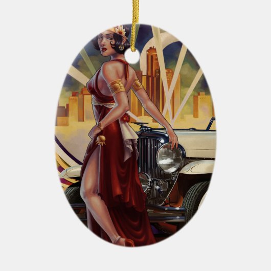 ミシガン州デトロイト|自動車市 セラミックオーナメント (正面)