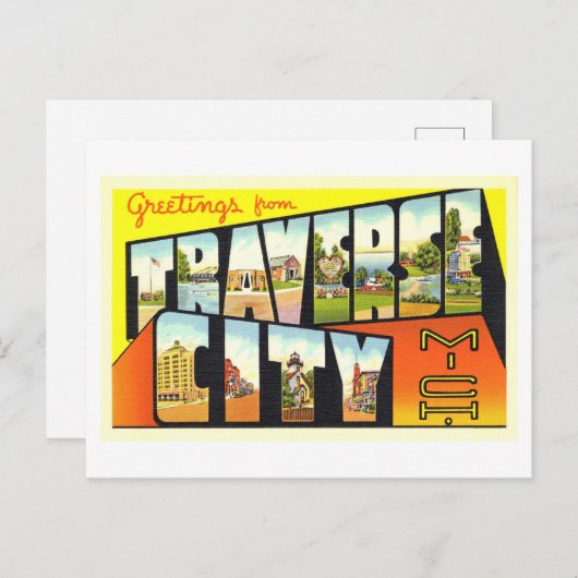 ミシガン州トラバースシティからのヴィンテージの挨拶 ポストカード (正面/裏面)