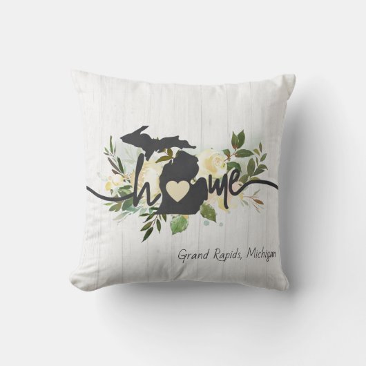 ミシガン州パーソナライズされたユアホームシティ素朴 クッション (正面)